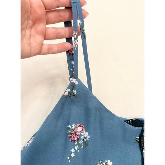 T TAHARI Camisole Blouse Size S Slate Blue Floral Print Spaghetti Strap Top - Picture 4 of 8